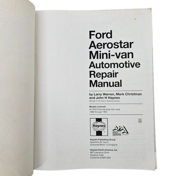 Haynes Ford Aerostar Mini-Van 1986 Thru 1994 2WD Models Automotive Repair Manual - Picture 5 of 11